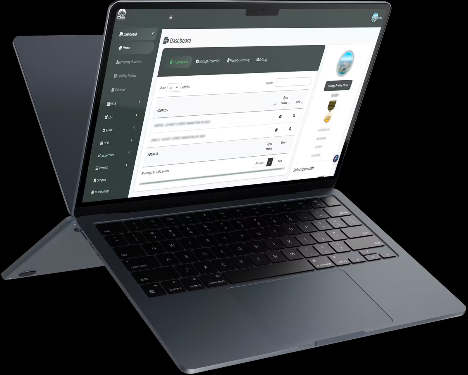 PBS Alert System interface for adding and managing properties